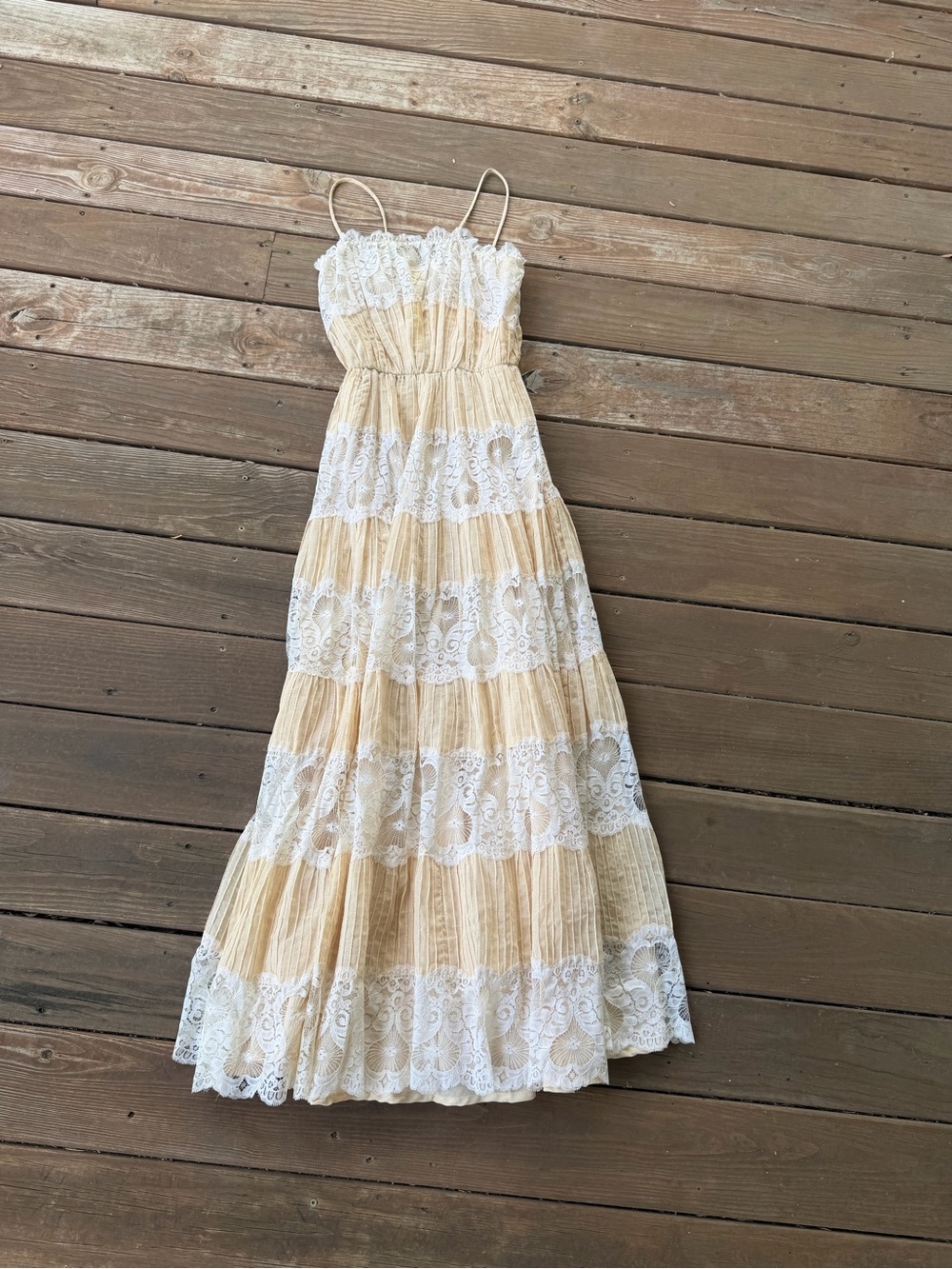 Bohemian Lace Tiered Maxi Dress in Cream and Tan